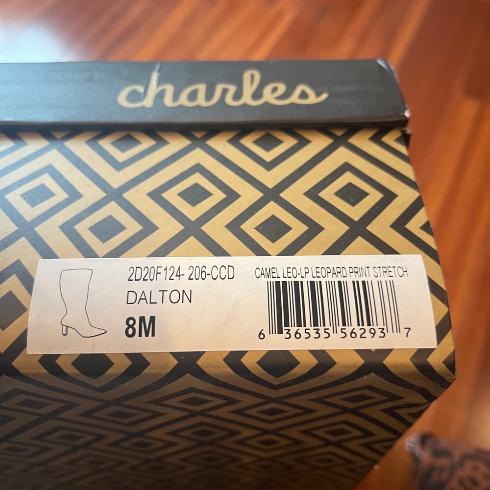 Charles David Tall Boots Dalton Leopard Print Knee High Boots Pointed Toe New 8M - Picture 2 of 9